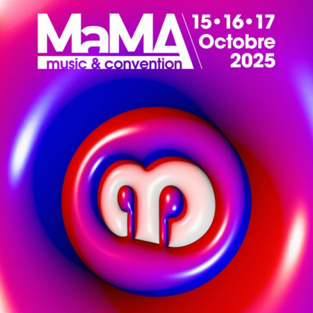 Logo du Mama : cercle 3D rouge, rose et bleu électrique avec un m blanc au centre