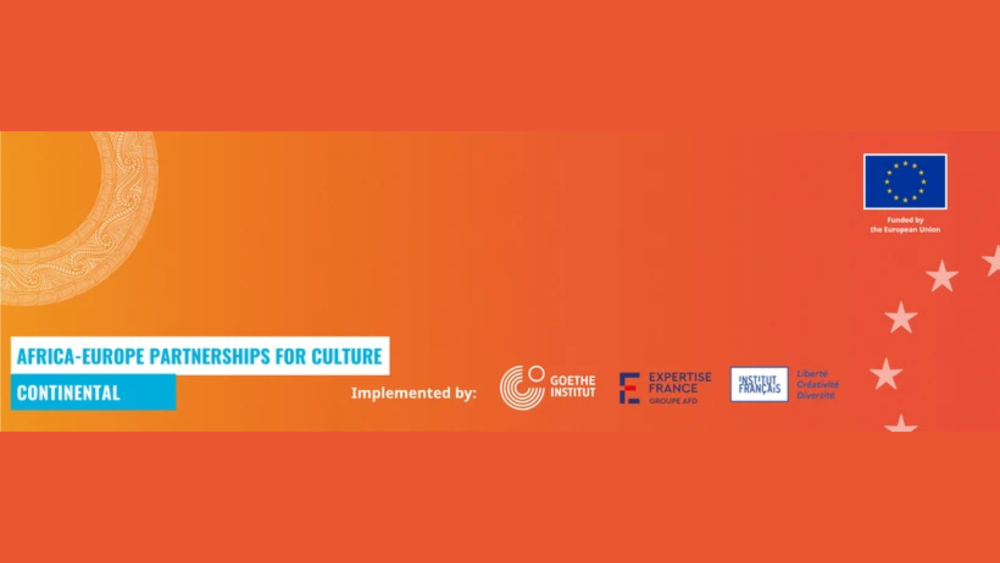 Fond orange sur lequel est inscrit : Africa - Europe partenership for culture